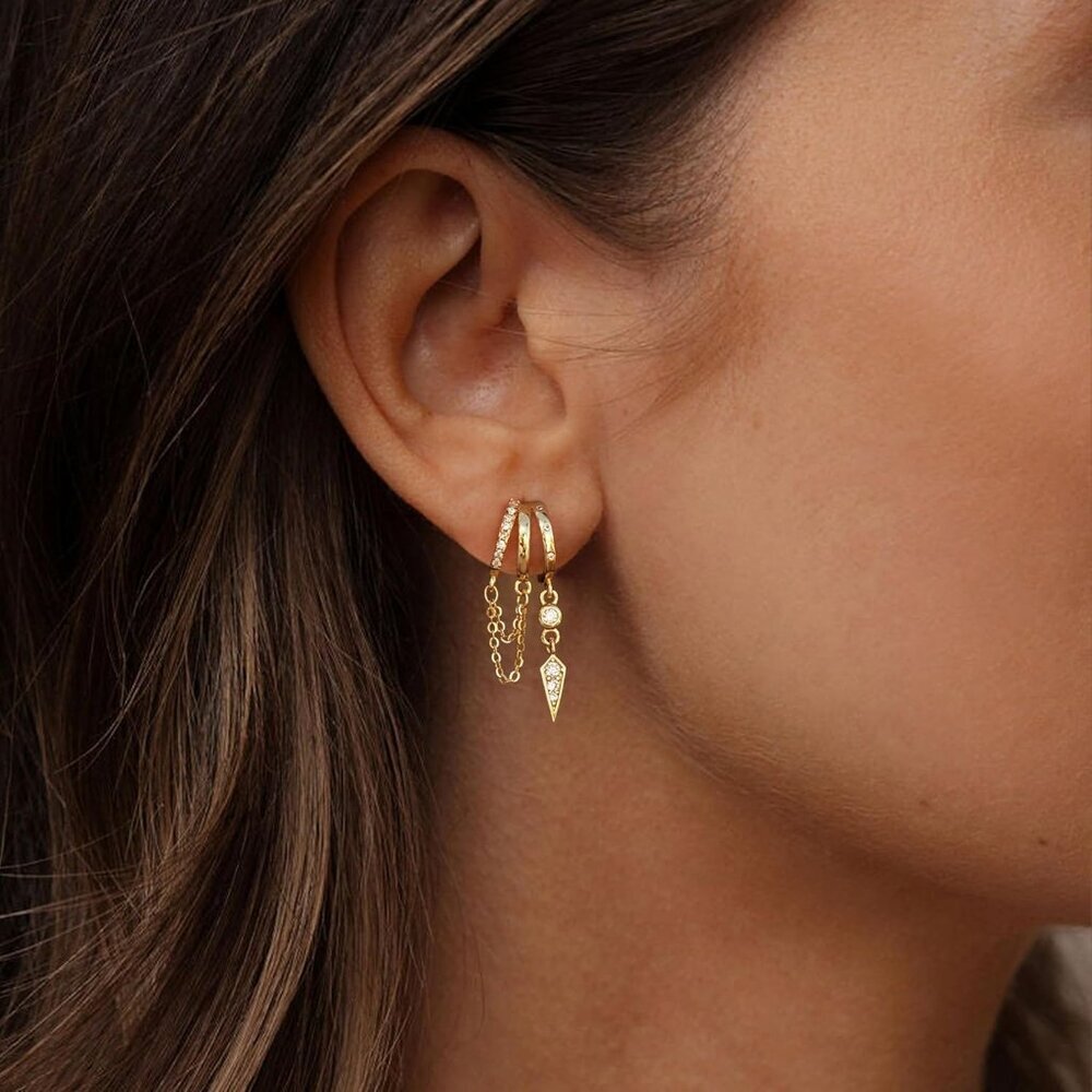 Dangle Earrings Women Gold Plated Brass Drop Statement Jewelry - Picture 4 of 6